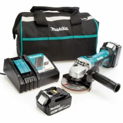 Makita DGA452 18V LXT 4.5 Inch/115mm Angle Grinder, Toolbag, Charger (2 X 5.0Ah Batteries)
