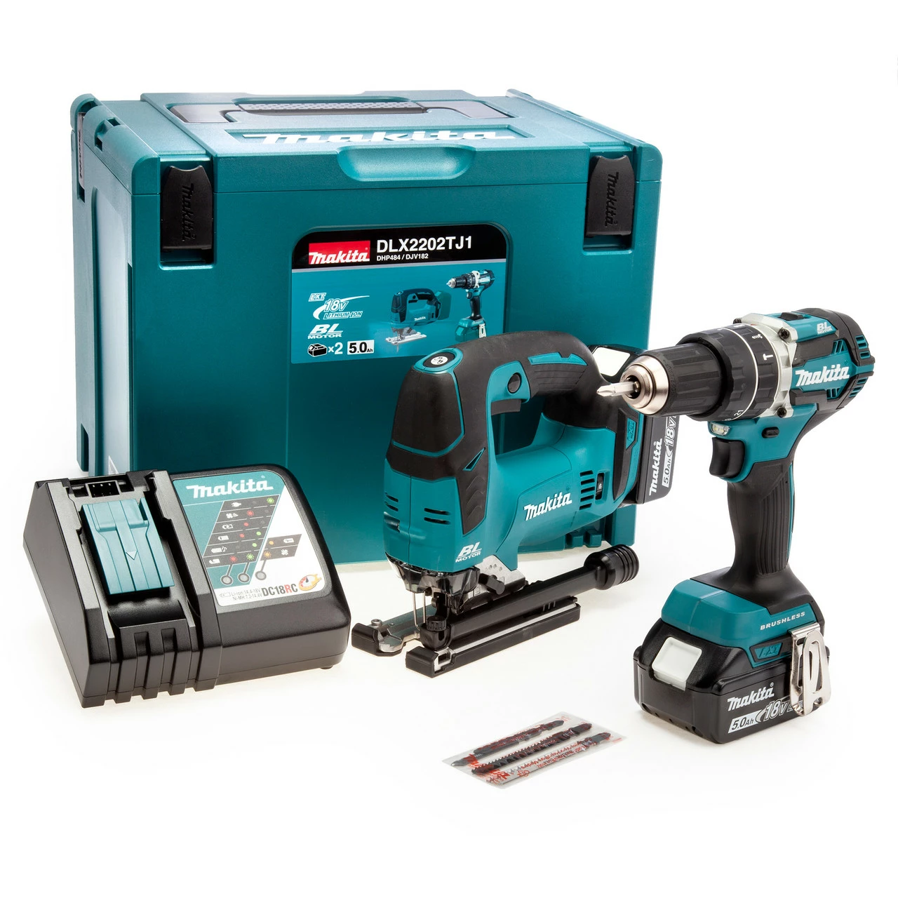 Makita DLX2202TJ1 50th Anniversary 18V LXT Brushless Combo Kit (2 X 5.0Ah Batteries) In MakPac Case