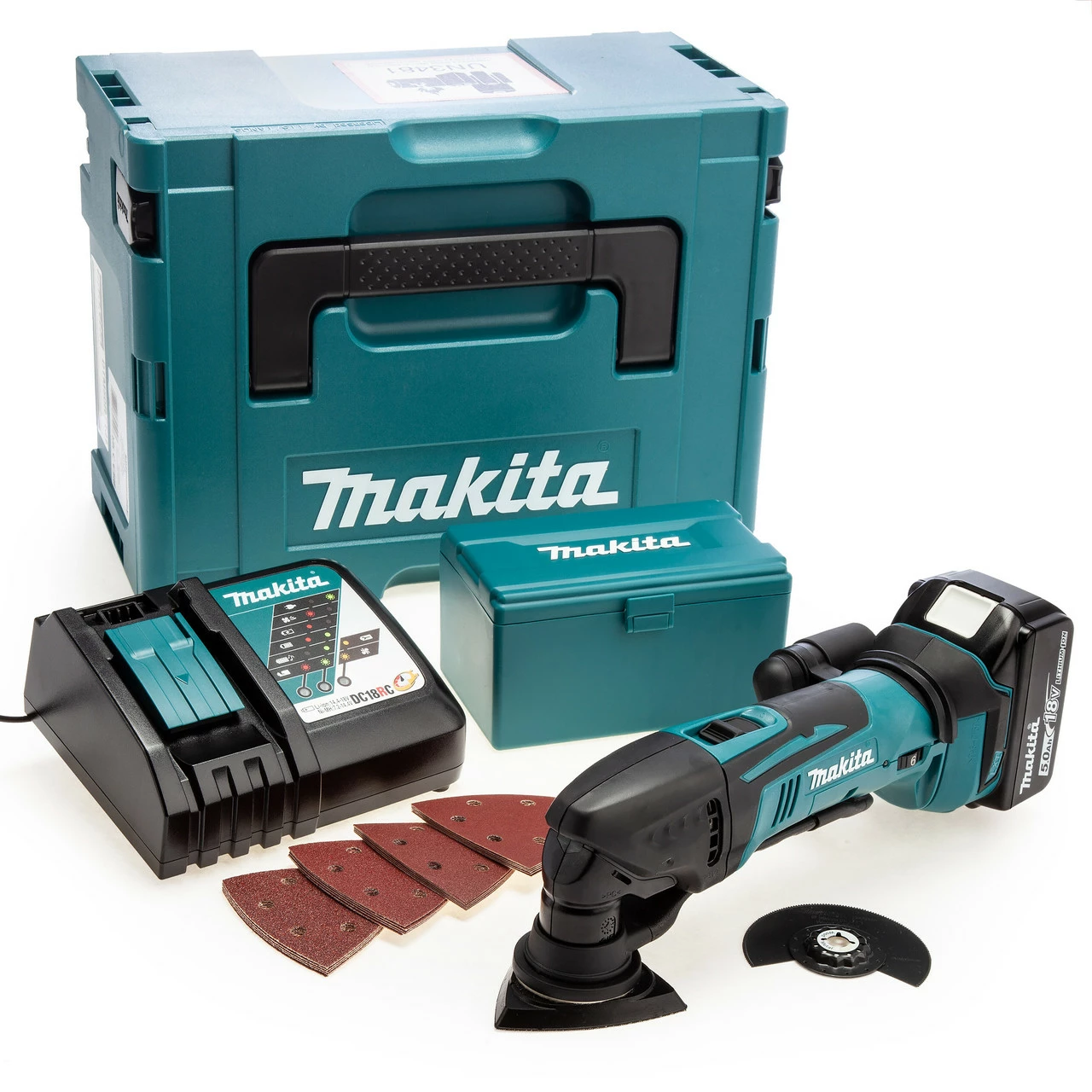 Makita DTM50RT1J1 18V LXT Multi Tool (1 X 5.0Ah Battery) With 22 Accessories